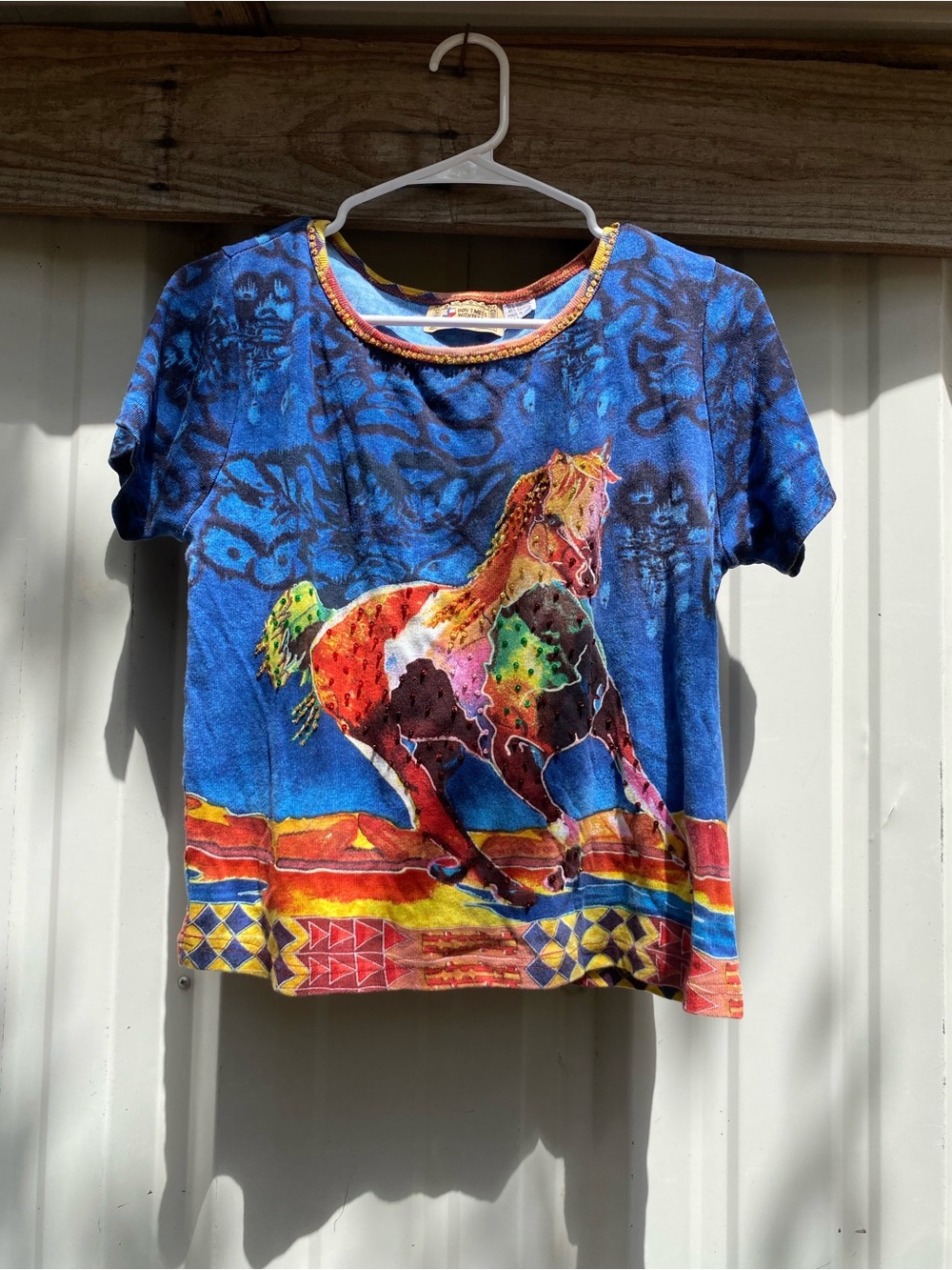 Don't Mess With Texas Vintage Cropped Graphic T-Shirt Painted Horse Boho